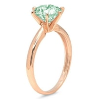 1. CT sjajan okrugli rez simulirani zeleni dijamant 14k Rose Gold Solitaire prsten SZ 10.25