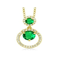 Gem Stone King 18K žuta pozlaćena srebrna zelena nano smaragdna privjesna ogrlica za žene