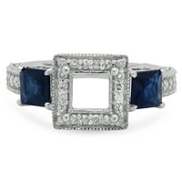 DazzlingRock kolekcija 18k Princess Cut Blue Sapphire & Okrugli bijeli dijamantski zaručni prsten za