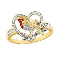 Mnjin Crveni ptice srčani prsten kreativni zlatni dijamant crveni prsten za ptice za žene D
