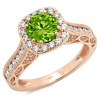 2.7ct okrugli rez zeleni prirodni peridot 14k Gold Gold Anniverment Angagement Halo prsten veličine