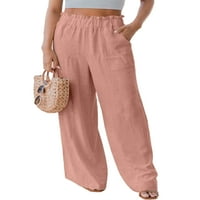 Voguele Women Hlače Mid struka Loongewear Elastična dno kancelarije Palazzo Plain pantalone Pink XL