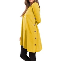 Haljina za žene, ženska modna casual gumba sa čvrstim bojama majica dugih rukava haljina haljina žuta