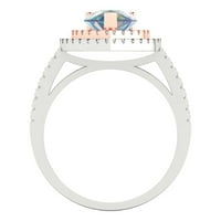2. CT sjajan krug Clear Simulirani dijamant 18k bijeli ružni zlatni halo pasijans sa accentima prsten