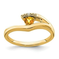 14k žuti zlatni trillion citrinski i pravi dijamantni prsten