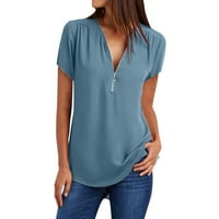 Ženske ljetne majice kratkih rukava Zip Ležerne prilike TUNIC V-izrez za bluze V-izrez Light Blue XXXXL