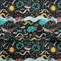 Onuone pamuk poplin crna tkanina Ocean Life Craft Projekti Dekor tkanina Štampano od dvorišta široko
