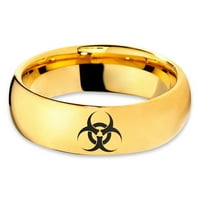 Volfram BioHazard Toxic Oison Simbol band prsten za muškarce Žene Udobnost FIT 18K žute zlatne kupole