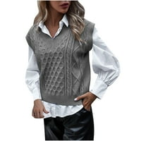 Ženski prsluk džemper šuplji Argyle casual pletene vrhove pulover sive veličine m