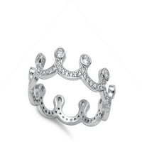 Princess Crown Tiara Eternity White CZ prsten. Sterling Silver Band nakit ženska veličina 9
