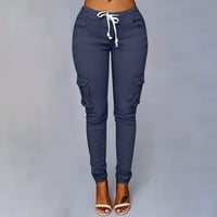Aoochasliy ženske hlače plus veličine klirenca plus veličine crtača Ležerne solidne elastične džepove