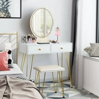 Zauzmeće industrijske ispraznosti sa 3-boja osvijetljenim ogledalom i akrilnim organizatorom šminkanja, dodirnite garderski stol sa jastukom stolicom, bijela