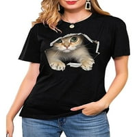 Avamo prevelike majice za žene casual crew vrat kratkih rukava tunika s labavim fit bluzom košulja Slatka mačka tiskana čaj