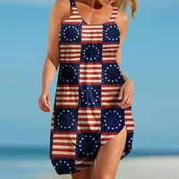 Dyegold sandresses za ženska ležerna plaža - mini haljina za vjenčanje za žene Ženska bez rukava patriot