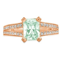 2. CT Sjajni smaragdni rez simulirani zeleni dijamant 14k Rose Gold Solitaire sa Accentima prsten sz