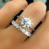Hanxiulin srebrne geometrije zvona kubična cirkonija sva mladenka kružna rivestone SI kandže prsten za uključivanje prstena full dijamant cirkonijski pasijans prsten 10