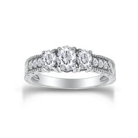 Bijeli kubični zirkonijski vintage stil tri kamena ženska obećava prsten 14k bijelo zlato preko srebra