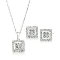Ross-Simons 0. CT. T.W. Dijamantni set nakita: Naušnice i ogrlica od kvadratnih klastera u srebru sterlinga