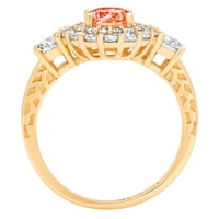 1. CT sjajan okrugli rez simulirani crveni dijamant 14k žuto zlato halo pasijans sa Accenting prstenom