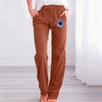 Zpanxa Womens Pamučne pantalone Ležerne prilike Elastične labave visoke strukske hlače Ravne široke