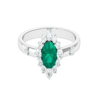 Rosec Jewels CT Classic Round Smaragdni prsten za žene sa moissitnim halo, 14k bijelo zlato, SAD 11.00