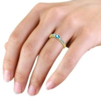 Plavi topaz i dijamantni kameni prsten sa bočnim plavim topazom 0. CT TW 14K žuto zlato .Size 6.5