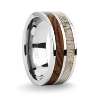 Egzotični bokot drveni antler u unutrašnjosti srebrnog titana za vjenčani prsten ,, veličina 14.5