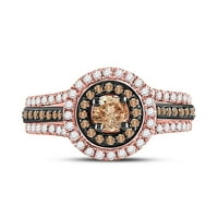 14k Rose Gold okrugli smeđi dijamant HALO bridalni zaručnički prsten CTTW