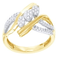 Bijeli prirodni dijamant tri kamena klastera nagnuta prsten u 10K žutom zlatu