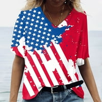 Ženska modna casual slobodna dana za neovisnost Print kratki rukav V izrez T-majica