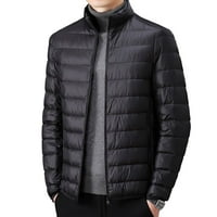 Muškarci Ultra lagana pamučna pamučna kaput jakna od pune boje dugih rukava Top Black XL