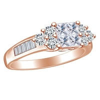 1. CTTW Round & Princess Cut White Prirodni dijamantni zaručni prsten u 14K solidne ruže zlato
