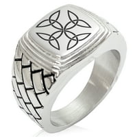 Nehrđajući čelik Keltski karoligijski poprečni triquetras geometrijski uzorak odlirani polirani prsten