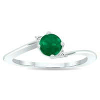 Ženski smaragdni i dijamantni valni prsten u bijelom zlatu od 10k