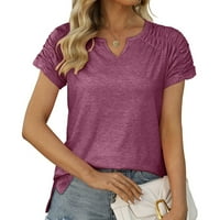 Ženske modne košulje udobne casual bluze Solid Boja tiska za ispis petal rukava V-izrez T-majica Prednja