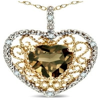 Star K srčani oblik Pravi smokni kvarcni filigranski srčani privjesak ogrlica 10k žuto zlatna odrasla