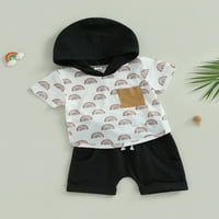 Qinghua novorođenčad dječaka ljetna odjeća duge print Hoodie s kapuljačom na vrhu elastičnih kratkih