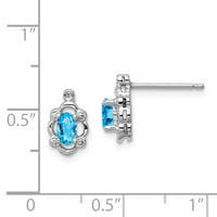 Bijelo sterling srebrne naušnice u decembru ženska švicarska plava topaz ovalni dijamant 6
