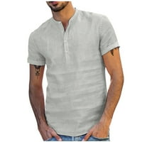 Muške majice Ljetna ušteda pod muške vrećastom pamučnom i posteljinom čvrstog kratkih rukava V-izrez