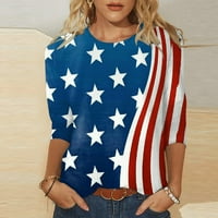 HHEI_K Ženska moda Casual Three Quarter rukava Dan nezavisnosti Ispiši okrugli vrat Pulover Top bluza