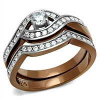 Luxe nakit nakit set ženskog laganog kafe IP od nehrđajućeg čelika vjenčani prstenovi sa CZ kamenjem