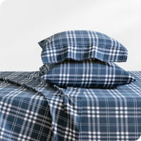 Bare Home Flannel list - pamuk - duboki džep - Twin XL, Pleščić za Stirling - Plava Bijela, 3 komada