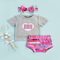 Jaweiw Dojenčad za djecu sa odijelima, srčanim slovom Ispis majica kratkih rukava + leopard šarene kratke