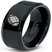 Tungsten američki fudbalski band prsten za muškarce za žene Udobnost FIT crni ošireni rub polirani