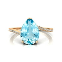 Aquamarinski prsten, dijamantni vjenčani prsten, obećavanje angažmana 14K čvrsti zlatni prsten, mart