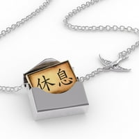 Ogrlica za zaključavanje Kineski znakovi, pismo počivati ​​u srebrnom kovertu Neonblond