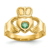 Čvrsta 14k žuto zlato imitacija zeleni kamen irski odjel klizača Celtic prsten veličine 7,5