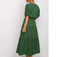 Ženske haljine kratki rukav A-line maxi casual solid V-izrez ljetna haljina tamno zelena xl