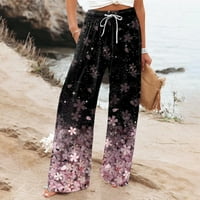 Hanas ženske ljetne lametne modne pantalone, modni print casual visokih struka rastezljivih hlača širokog