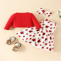 Amiliee Toddler Baby Girls Slatka LadyBug Print A-line haljina + casual dugih rukava Cardigan + trake